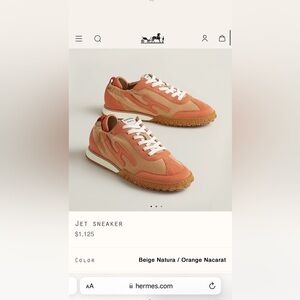 Hermes Jet Sneaker Women 37.5 Beige Natura / Orange Nacarat